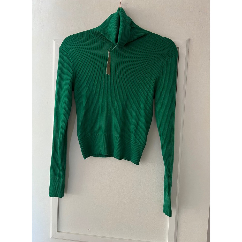 J.Crew Womens Ribbed Turtleneck Sweater Green Silk Blend Size S NWT
